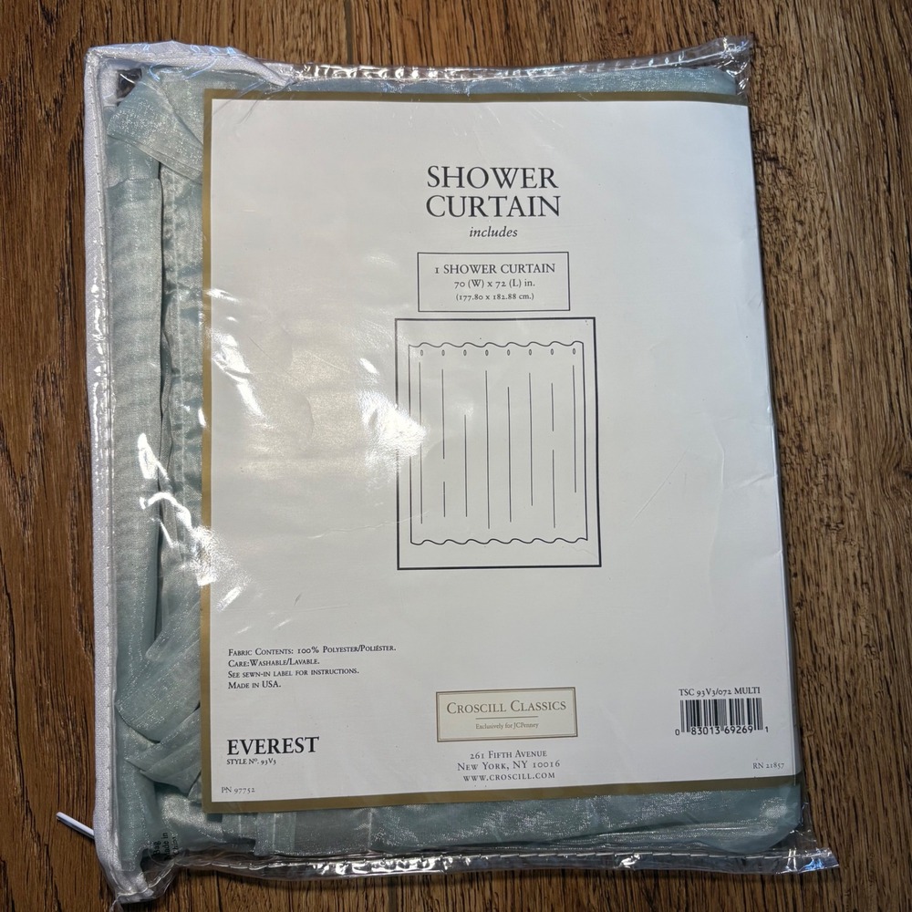 Croscill Classics Everest Green‎ Shower Curtain Seafoam 70x72 NEW whimsigoth USA